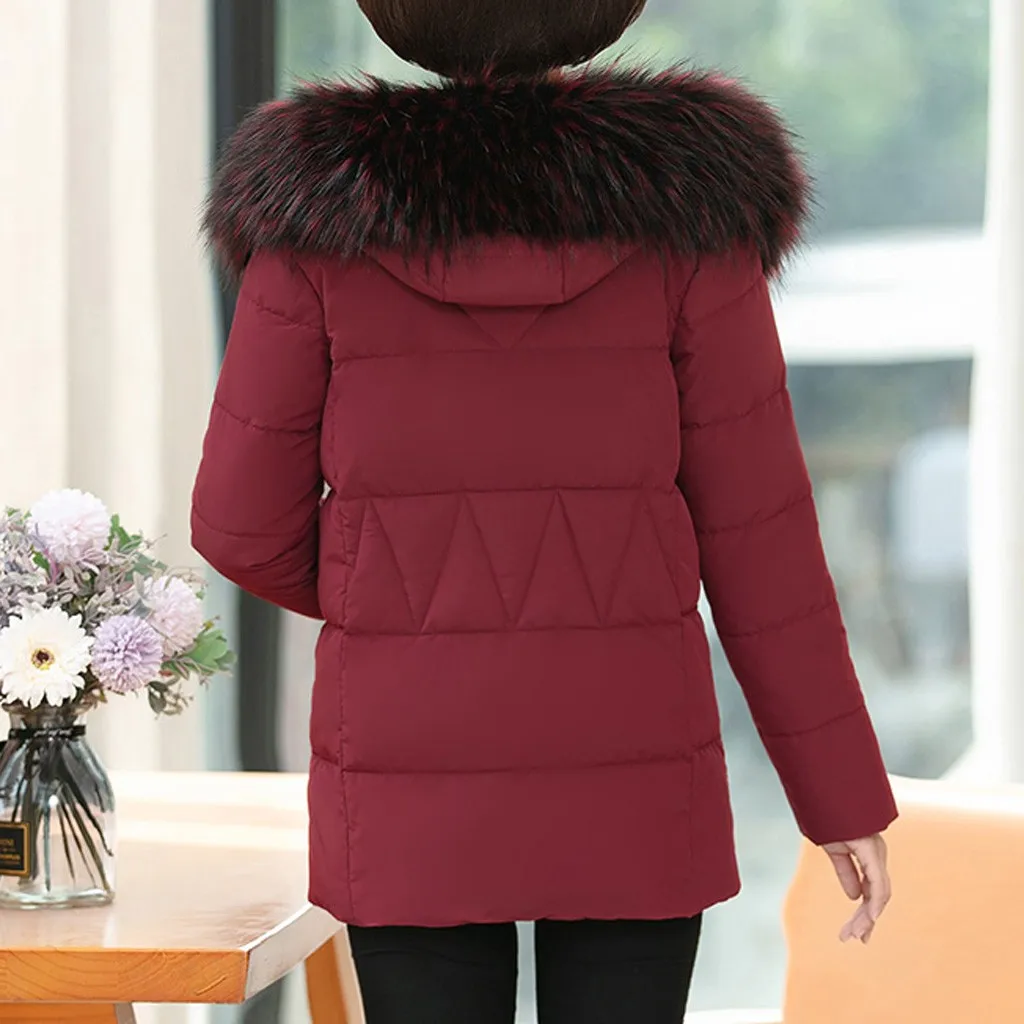 Womail, зимняя женская куртка, 5xl размера плюс, на молнии, толстая, однотонная, с длинным рукавом, с карманами, Motther, пальто, теплая, с капюшоном, на молнии, верхняя одежда