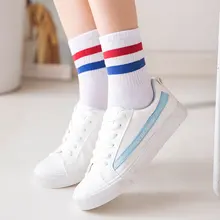 3 пары женских носков, хлопковые однотонные черно-белые спортивные носки в полоску для женщин, Harajuku, весна-осень, модные удобные хлопковые носки