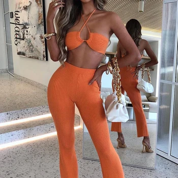 Wefads Woman Jumpsuit Two-piece Set Drawstring Halterneck Casual Suit Sexy Club Party Style In 2021 Summer 4