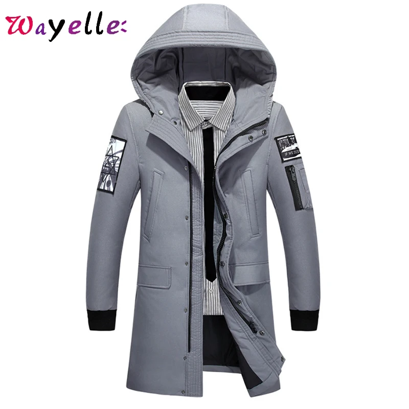 Зимняя куртка, пальто для мужчин, белый утиный пух, куртка для мужчин, новинка, корейский стиль, утолщенная, теплая, с капюшоном, с хлопковой подкладкой, Длинные парки, мужские пальто