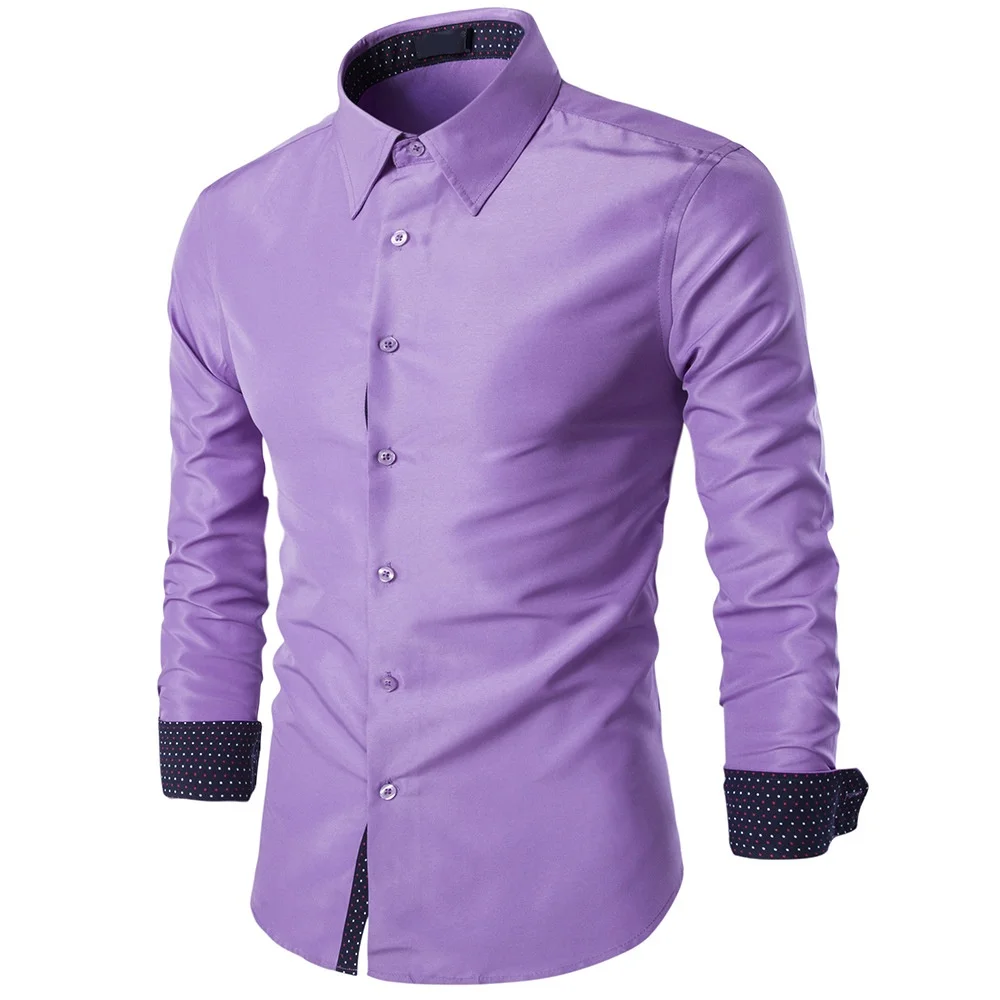 Violet 2019S treetwear Мужская рубашка уличное платье тонкие Умные повседневные рубашки Новые однотонные британский стиль Мужские Hombre осенние молодежные модные MOOWNUC - Цвет: Violet