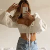 Cryptographic White Balloon Sleeve Elegant Women Top and Blouse Shirts Autumn 2021 Sexy Backless Crop Tops Solid Fashion Blusas 4