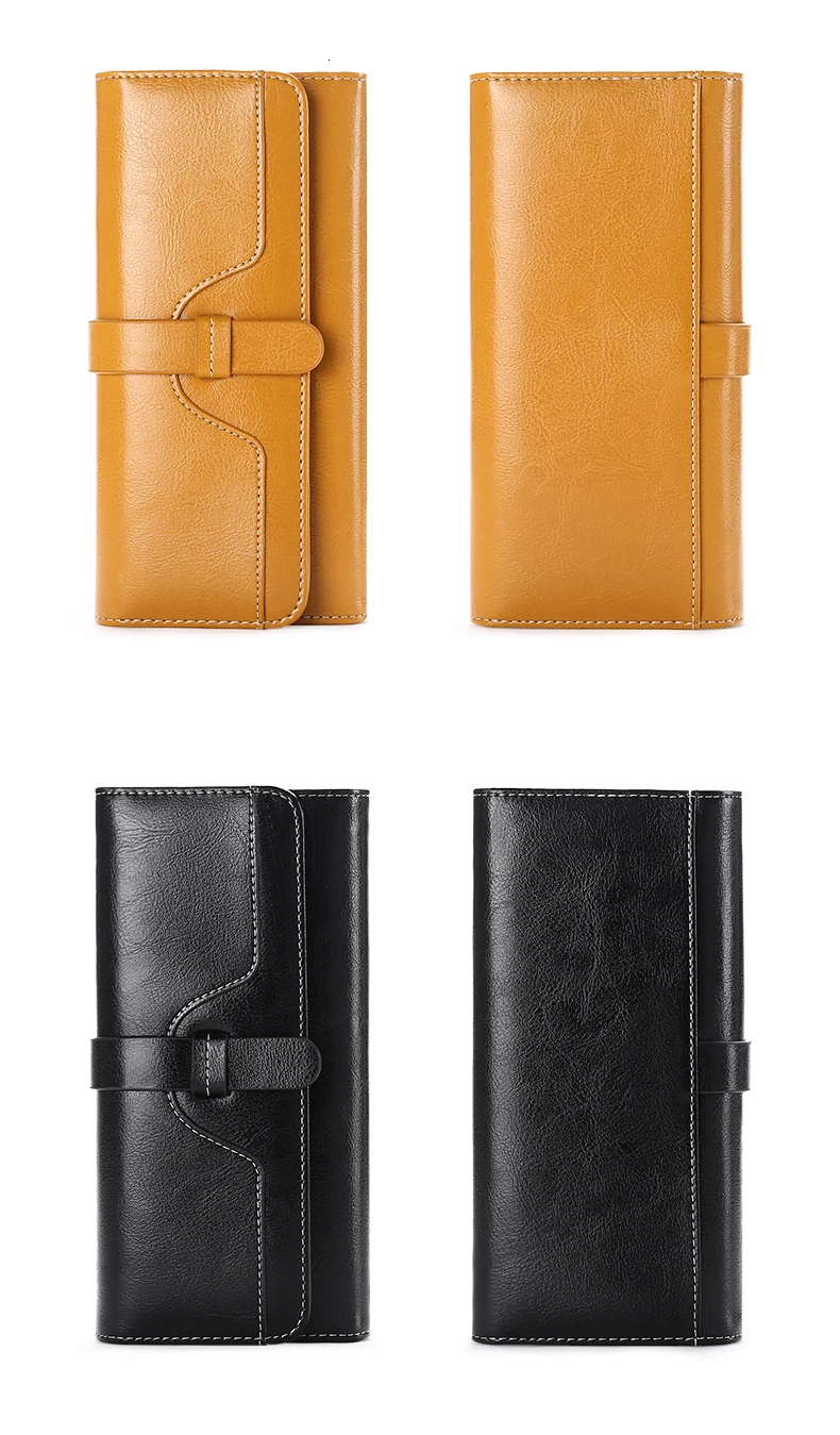 Высококачественный Женский кошелек из коровьей кожи, бумажник на кнопке для женщин, большая вместительность, винтажные женские кошельки для IPhone 8