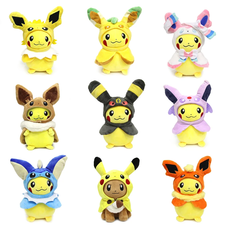 Takara Tomy плащ Покемон Пикачу ееви плюшевая игрушка Сильвер Leafeon Espeon vaporion мягкая
