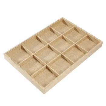 

12 Grids Linen Cloth Jewelry Display Tray Holder Shop Storage Box For Earrings Necklace Watch Presentation Organizer