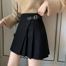 Зимняя Новая женская одноцветная Асимметричная юбка-кюлот с высокой талией, юбка трапециевидной формы для девочек-подростков, Студенческая свободная плиссированная юбка Мори для девушки Харадзюку