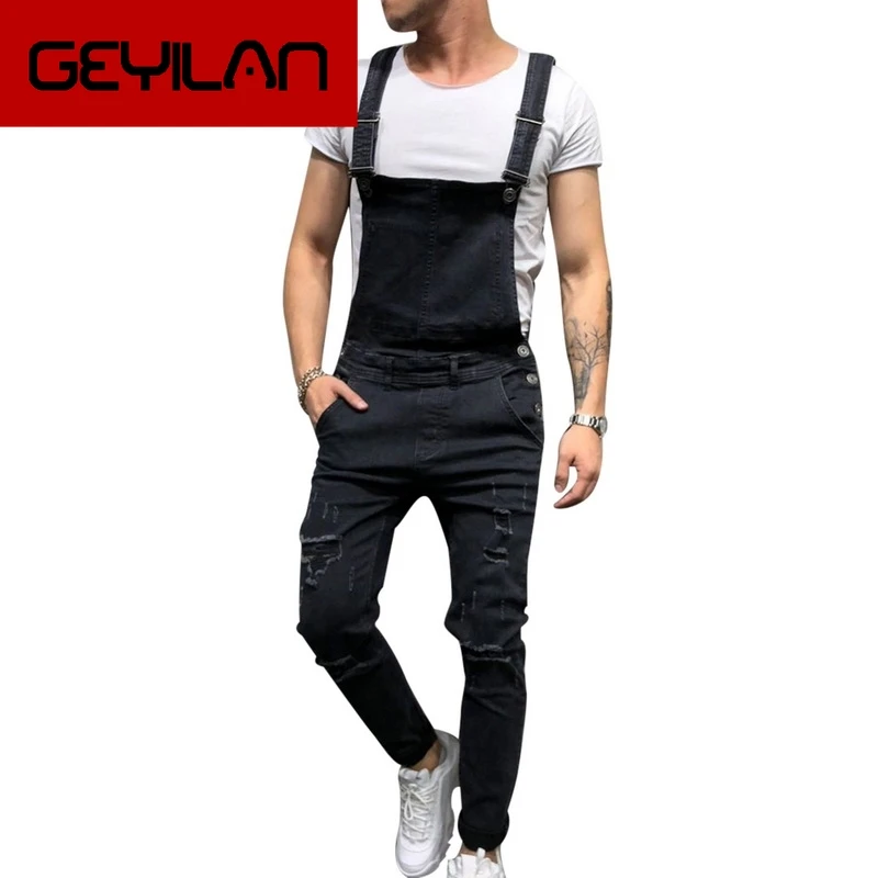 

Cysincos New Ripped Jeans Men Full Length Denim Bib Overalls 2019 Autumn Winter Streetwear Pants Casual Jeans Homme Male Fashion