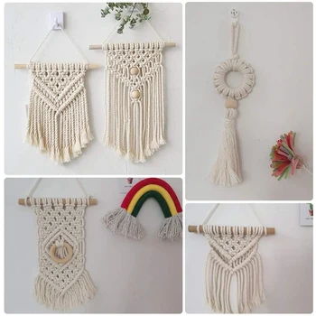 

LIXF Macrame Cord Natural Cotton Rope 3mm with Wood Ring Wood Stick For DIY Macrame Kit Wall Hanging Plant Hanger