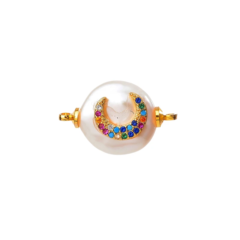 Luxury Jewelry Findings Micro Pave Zircon Pearl Shell Moon Charm Connectors Accessories For Women Bracelet Neckalce DIY Making | Украшения