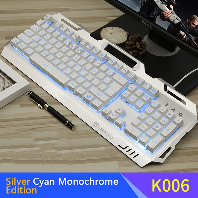 Игровая клавиатура с подсветкой 104 клавиш, проводная USB клавиатура RGB для планшета, Настольная Механическая сенсорная игровая мышь, Просвечивающая - Цвет: B-Blue Light