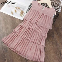 Melario/летнее милое бальное платье; платья для девочек; Детские вечерние платья для девочек; Пышное плиссированное платье-пачка без рукавов; платья для маленьких девочек