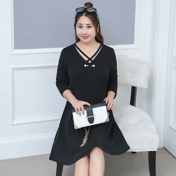 

Women's Spring Solid Color Openwork Commuter Dress Plus Size Knee Casual Dress 100kg Can Wear