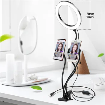 

Phone Holder with Photography LED Selfie Ring Light Clip On Desktop for Video Live Studio Makeup Youtube Bracket For Phones