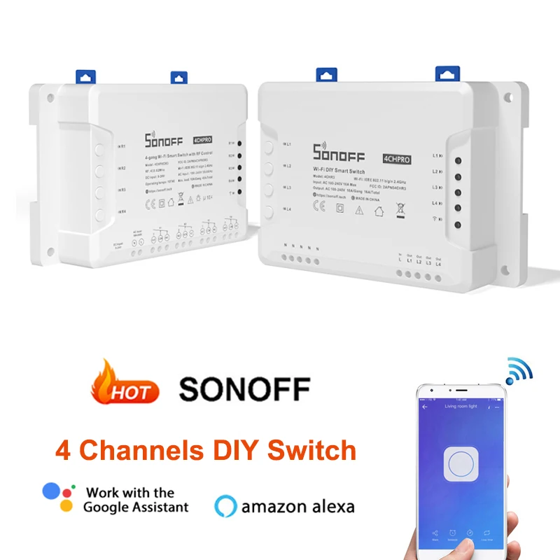 SONOFF 4CH R3 PROR3 Smart DIY WiFI переключатель 4 канала din-рейка Монтажная поддержка eWelink