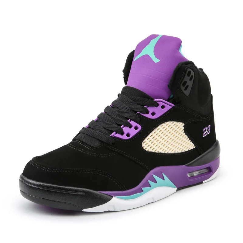 Новинка; мужские баскетбольные кроссовки; обувь для мальчиков; Uptempo; обувь в стиле ретро; 11 Joran; 5 пламенных ботинок; кроссовки для баскетбола; Zapatos Baloncesto Hombre - Цвет: purpleBlack