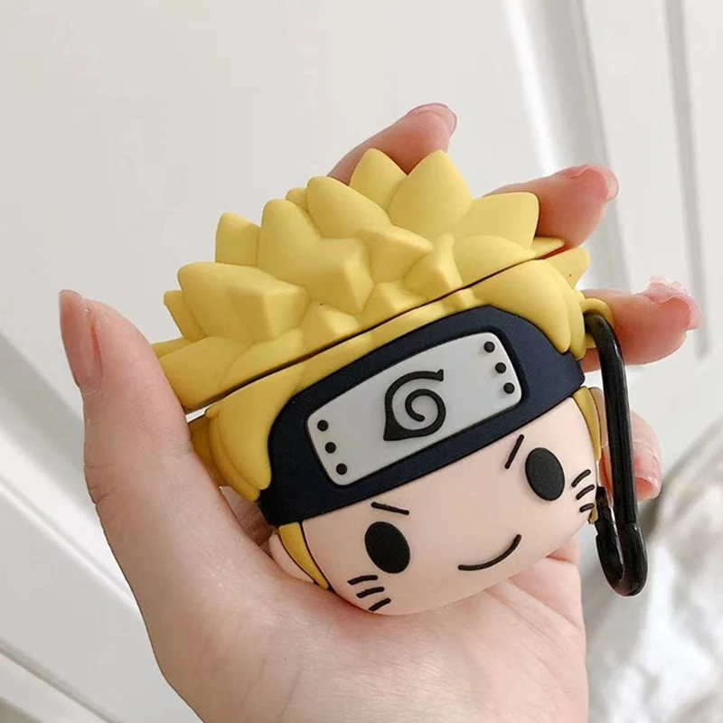 

1 pcs Cartoon Earphone Silicone Cover Anime Naruto Figures Uzumaki Hatake Kakashi Protector Case with Carabiner for AirPods 1 2
