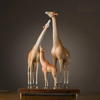 

20.4inches Chinese Art Deco Brass painted Africa steppe giraffe Deer Family sculpture Decoration Home Furnishings Gift Statue