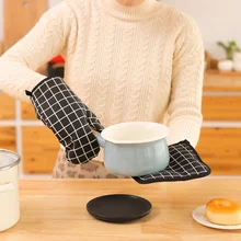 1 шт хлопок белье кухонные перчатки и коврик жаростойкая печь рукавица барбекю печь перчатки для готовки рукавица для Гриль-барбекю выпечки перчатки