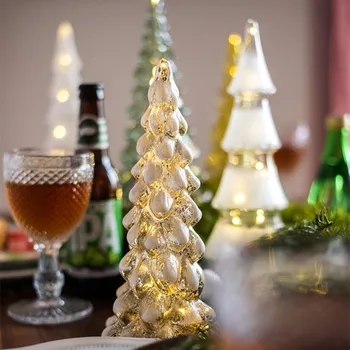 

Glass Christmas Tree Ornament Led Christmas Tree Table Decoration Small Night Light Decor Scene Arrangement Home Accessories