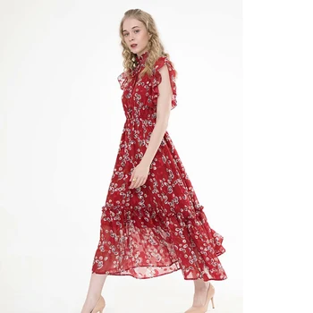 

HIGH QUALITY Newest Fashion 2020 Runway Dress Women's Butterfly Sleeve Floral Print Casual Long Dress