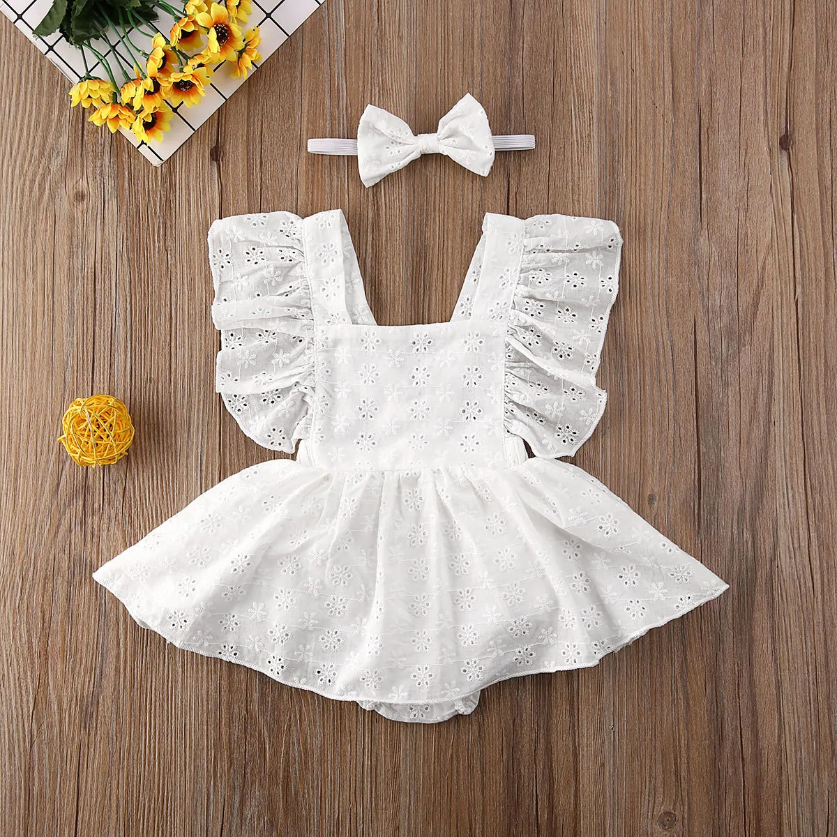 2PCS Baby Summer Clothing Newborn Kids Baby Girl Clothes Lace Ruffled Romper Dress Floral Jumpsuit Solid White Outfits cotton romper summer jumpsuit baby dress baby clothing baby jumpsuit