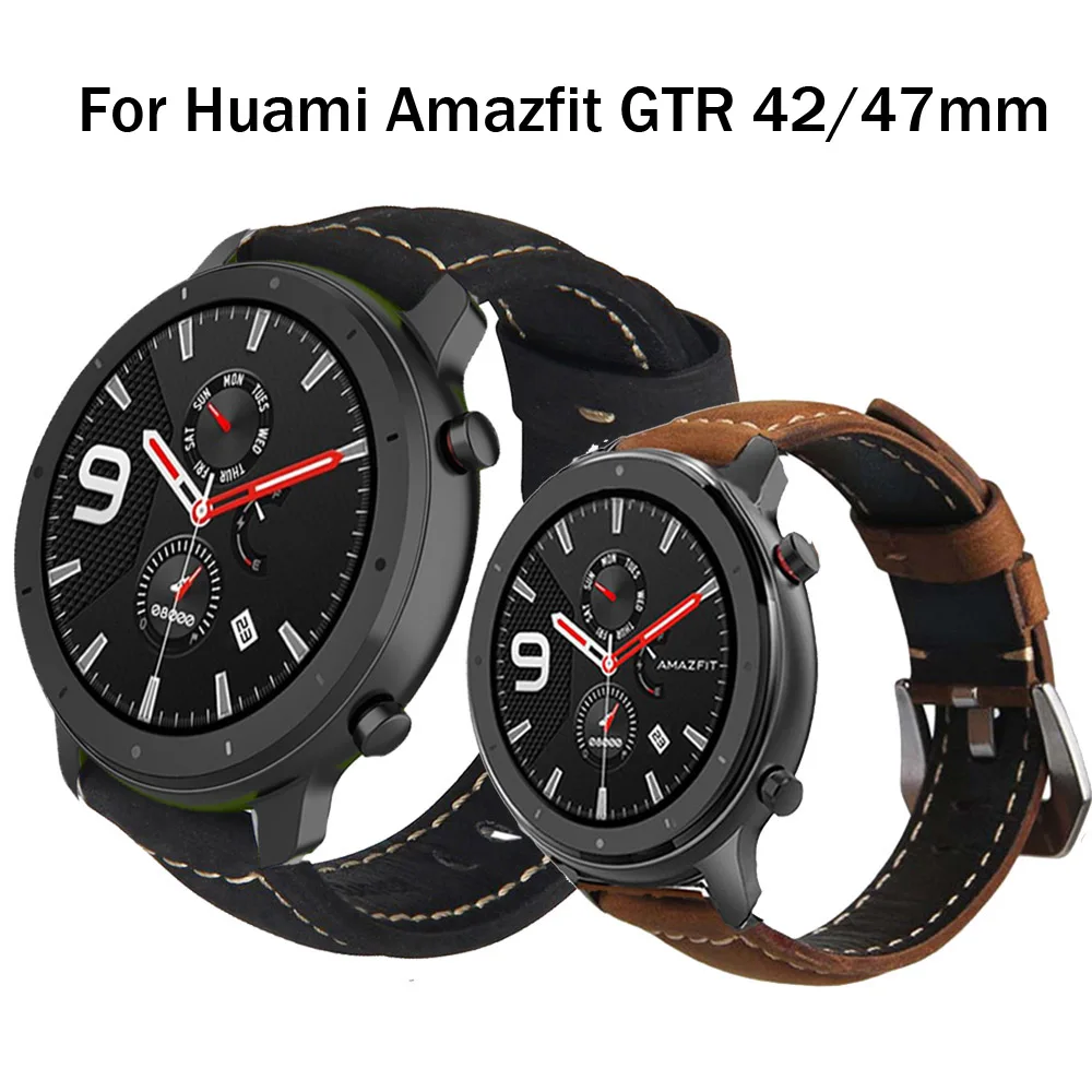 Кожаный браслет для Xiaomi Amazfit GTR 47 42 мм Pace Stratos 2 ремешок часов Huawei Watch GT GT2 46 Honor Magic