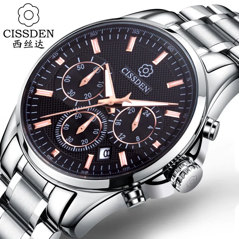 

Watch Men Three-Eyed Six-pin Fashion Quartz Steel Watch Night Light Water-Resistant Watch Students MEN'S Watch