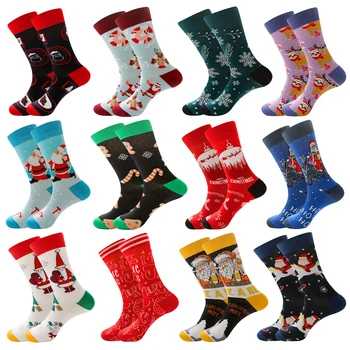 

Novelty Happy Funny Men Women Couple Graphic Socks Combed Cotton Christmas Pattern Long Socks Christmas Gift 2020 New