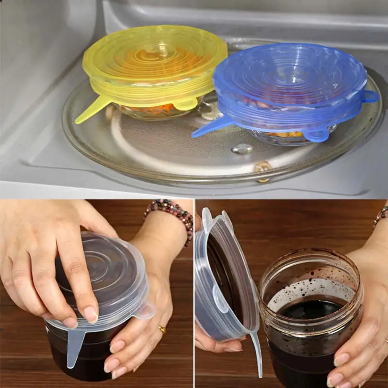 6 Pcs Reusable Silicone Food Pot Lid Bowl Covers Wrap Stretchable Preservative Film OCT998