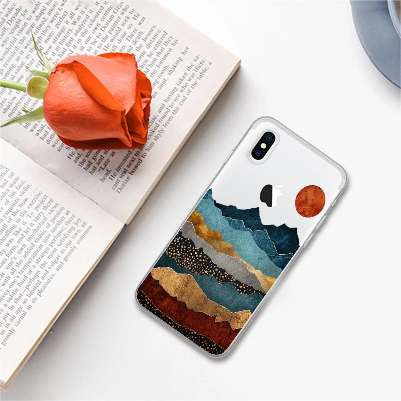 Роскошный силиконовый чехол с изображением горного мрамора Луны для iPhone 11 Pro Max X 5S
