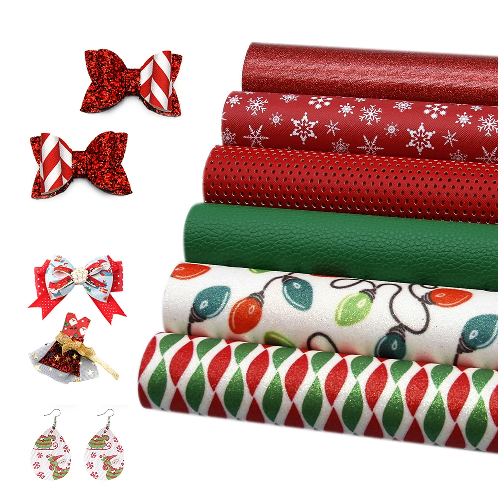 Давид аксессуары 6 шт./компл. 20*34 см Merry Christmas печатных искусственная Синтетическая кожа простыни комплект виниловая ткань DIY ремесла, 1Yc7882