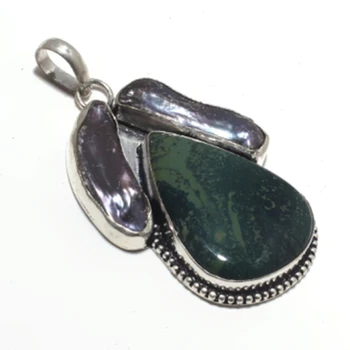 

Star Galexy + Biwa Pearls Pendant Silver Overlay over Copper , 65 mm, P6839