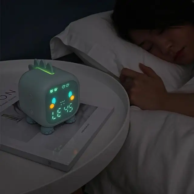 Cute Dinosaur Shape LED Clock Temperature Display Switch Sleep Training Kids Alarm Clock with Voice Control Digital for Desktop 4