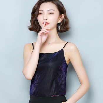 

Crop Top Canotta Donna Estiva Tropical Tank Womens Tops 2020 Camis Sleeveless Blusa Summer Feminina Shirt Shiny Glitter Bling