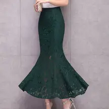 Женская юбка русалки Сексуальная рыбий хвост кружева тонкая высокая талия винтажные длинные юбки размера плюс 2XL