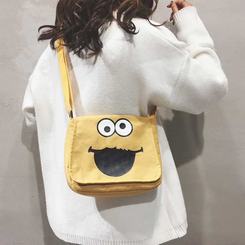 

2019 New Style WOMEN'S Bag Fashion Canvas Shoulder Flap Bag Simple Monster Printed Backpack