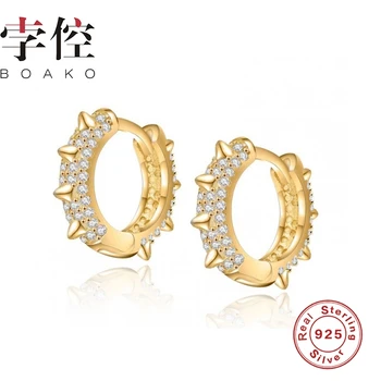 

BOAKO Classic Round Earrings For Women 925 Silver Earrings Korean Fashionable Hoop Earring Jewelry Zircon Pendientes Brincos