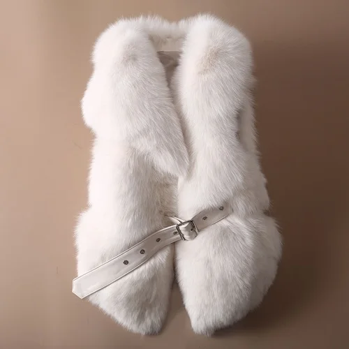 white OFTBUY жилет из натурального Лисьего меха Повседневная женская зимняя безрукавка v-образный вырез пальто из натурального меха толстый теплый пояс уличная верхняя одежда - Цвет: white
