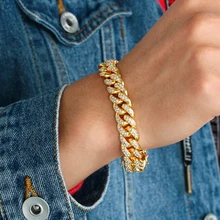 1 шт., новинка, блестящие инкрустированные стразы, золото, серебро, кубинский браслет, роскошный, хип-хоп, панк, модный браслет, для женщин, мужчин, ювелирное изделие, аксессуар
