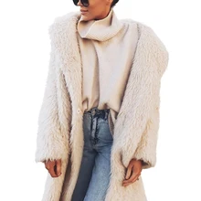 Осеннее зимнее женское пальто Модное теплое одноцветное Свободное длинное плюшевое утолщенное шерстяное пальто с длинными рукавами Повседневное пальто