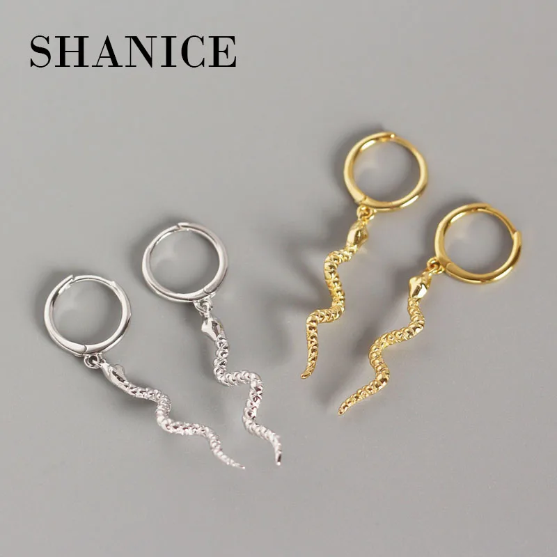 SHANICE женская серьга со змеями в стиле панк, 925 пробы, серебряные серьги-гвоздики с подвеской в виде змеи для женщин