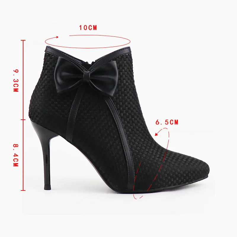 Women Ankle Boots 2021 New Fashion Woven Bow Ladies Shoes Thin High Heels Female Spring Autumn Zipper Blue Black Gray