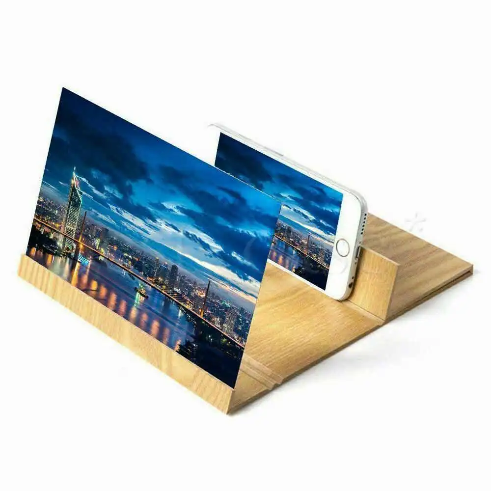 

Wooden Mobile Phone Screen Amplifier 12 Inch Magnifier HD Screen Amplifier Lazy Folding Bracket Wood Grain Stand Anti-Radiation