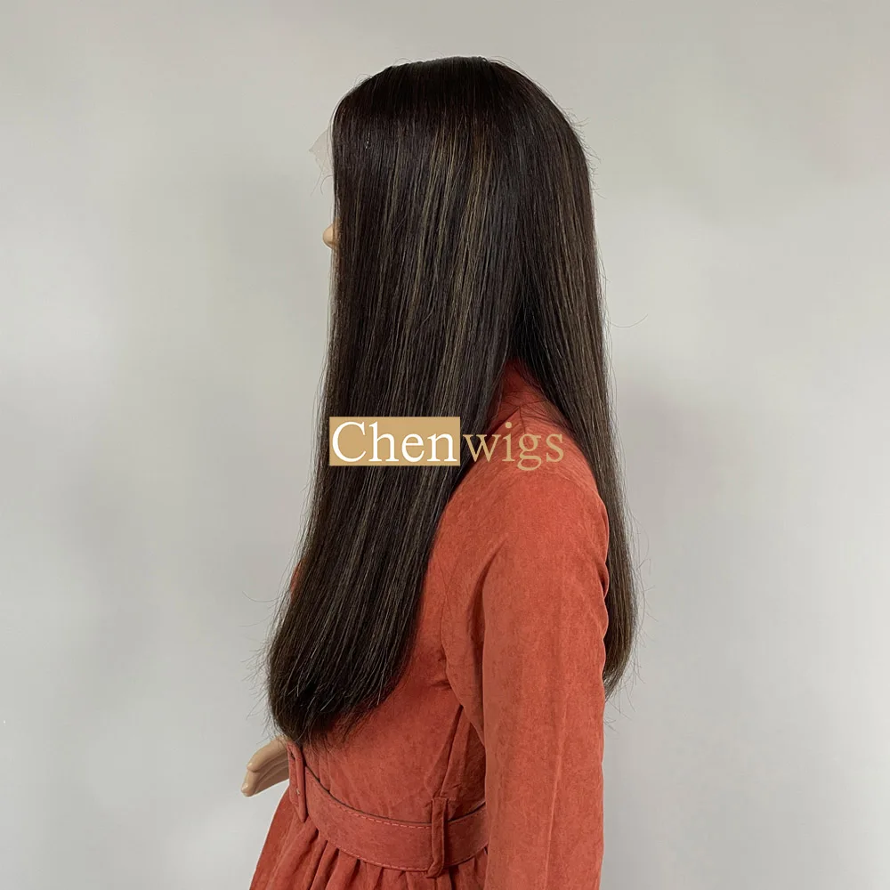 Jewish Wig Kosher Wigs European Hair Sheitel Dark Brown With Highlights Swiss Lace Top Wig