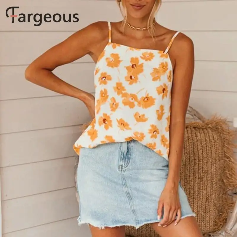 Fargeous Cami женские модные топы с цветочным принтом и открытой спиной для девушек Летняя Повседневная пляжная одежда для отдыха Camisole размера плюс