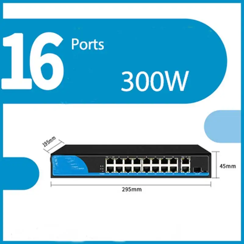 

SUNBA PoE+ Switch 16-Port 300W Built-in Power Supply 802at/af Compliant for IP Security Cameras