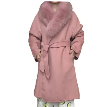 

Pink Winter Woolen Coat Female Real Raccoon Fur Collar Can Be Removable Senhora Style Slim And Body Shape S,M,L