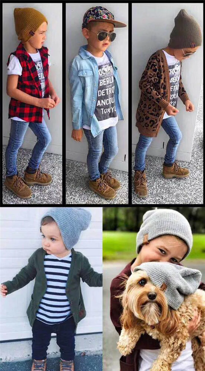 Fall Winter Solid Casual Ear Warm Kids Children Skullies Beanies Stich Elastic Hat Cap Boy Girl Fashion Accessories-XMC