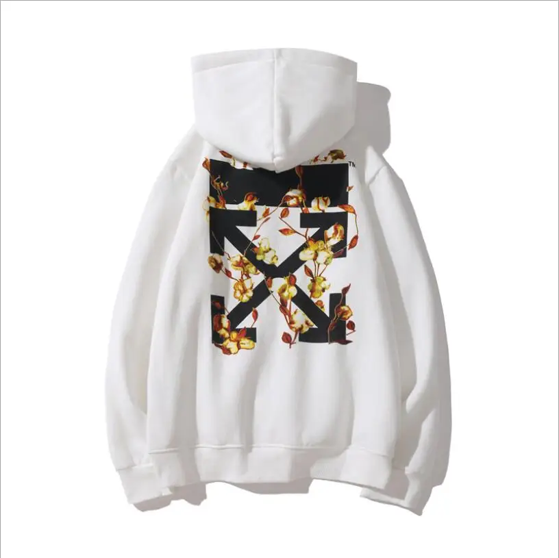 Хлопок цветок 19ss Off-White OW мужчины женщины унисекс осень зима мода хлопок Повседневная Свободная Толстовка с капюшоном куртка