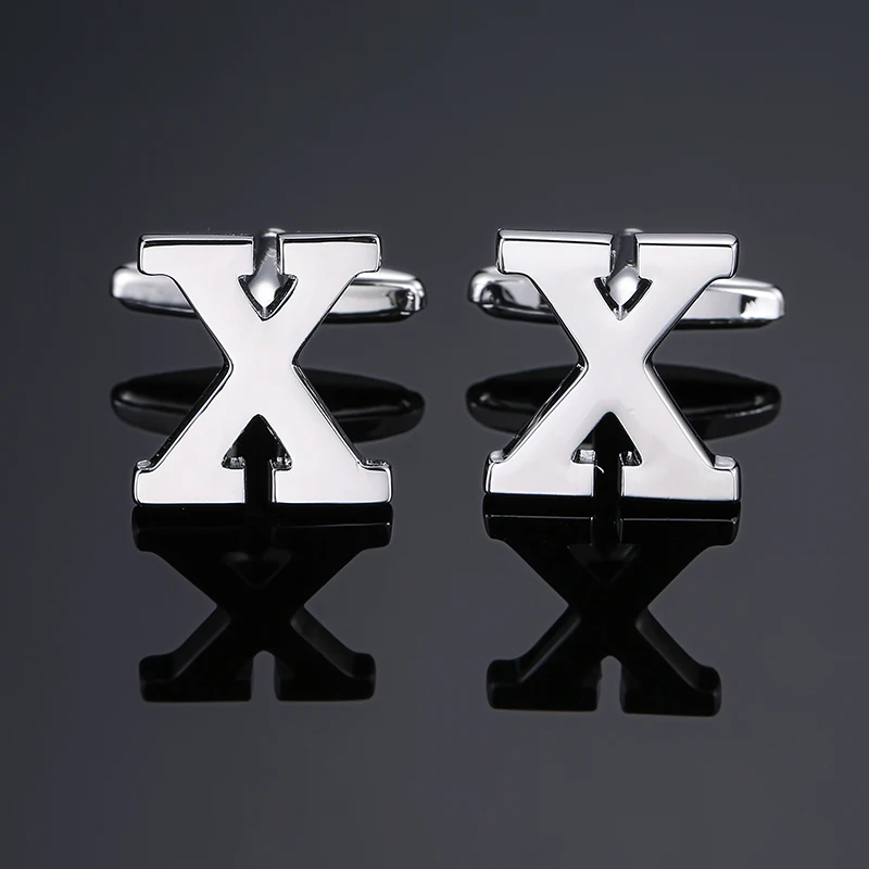 Men's Shirt Cufflinks A-Z 26 Letter Silvery Business For Gentlemen French Cuff Links Hand Engraving Jewelry crystal cufflinks